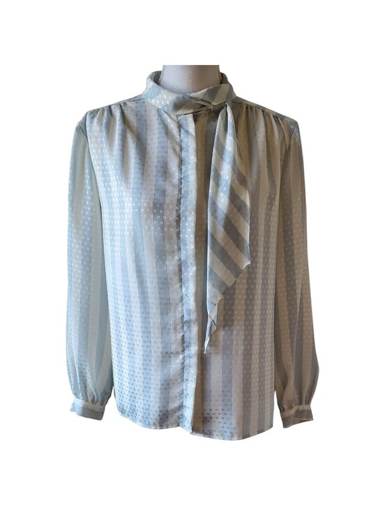 Rhodes Collection Tops - Vintage Rhodes Collection Blue  Tie Neck Jacquard Blouse Long Sleeve Size 12